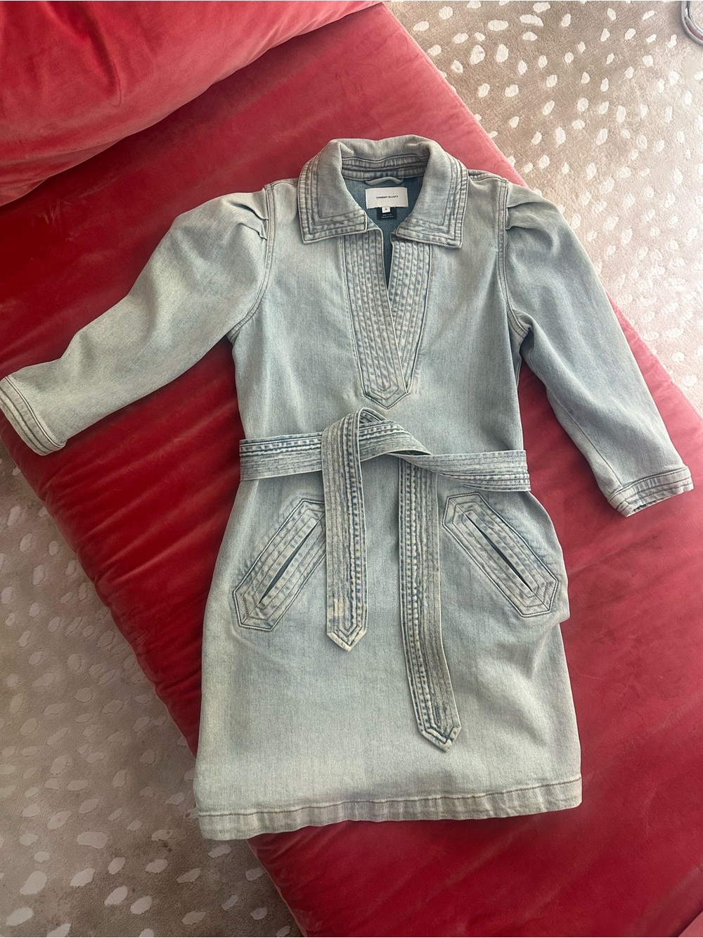 Current/Elliott Light Wash Denim Belted Dress